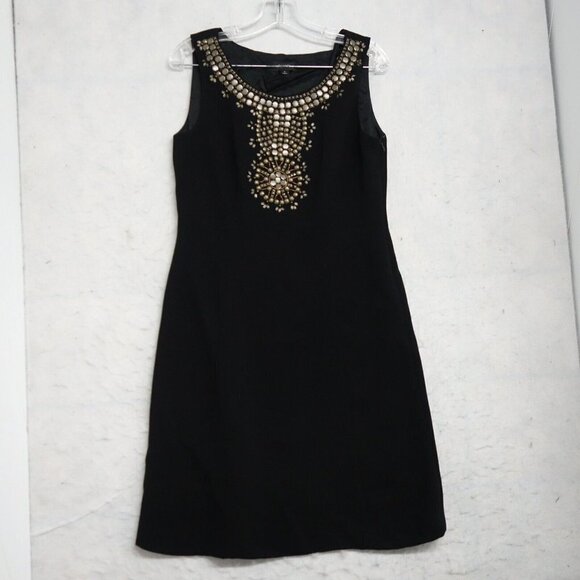 Tahari Shift Dress Women 6 Black Studded Sleeveless Round Neck 100% Polyester - Picture 1 of 12